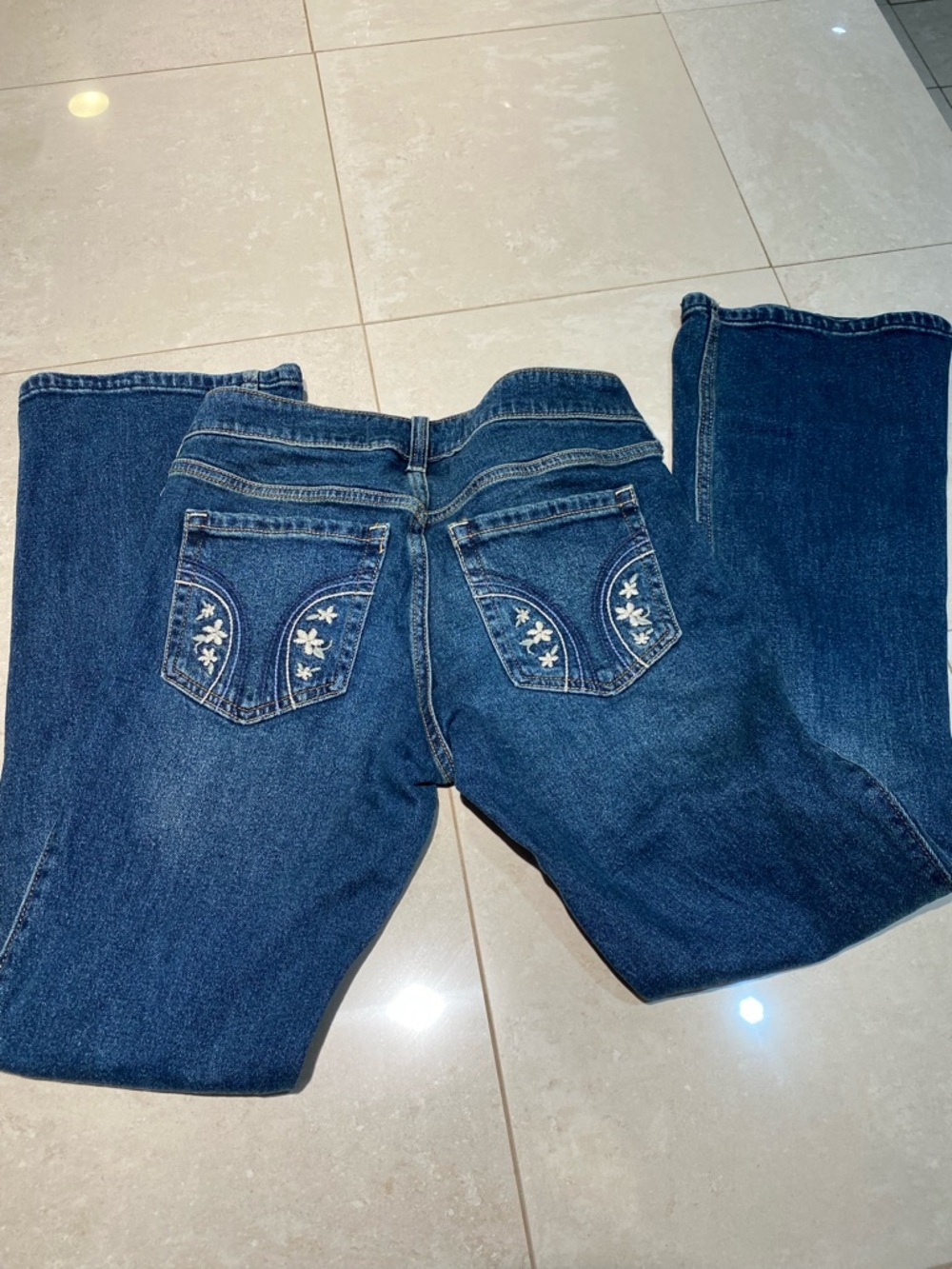 Hollister Dark Blue Bootcut Jeans with Floral Embroidered Pockets